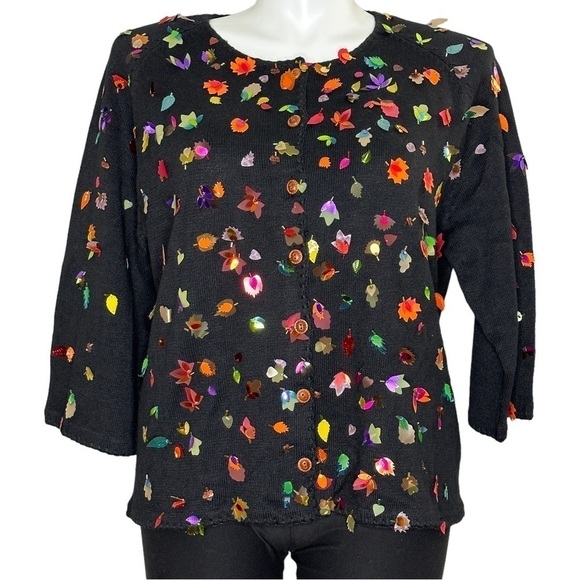 Michael Simon iridescent leaves fall sweater plus 1X - Picture 2 of 7